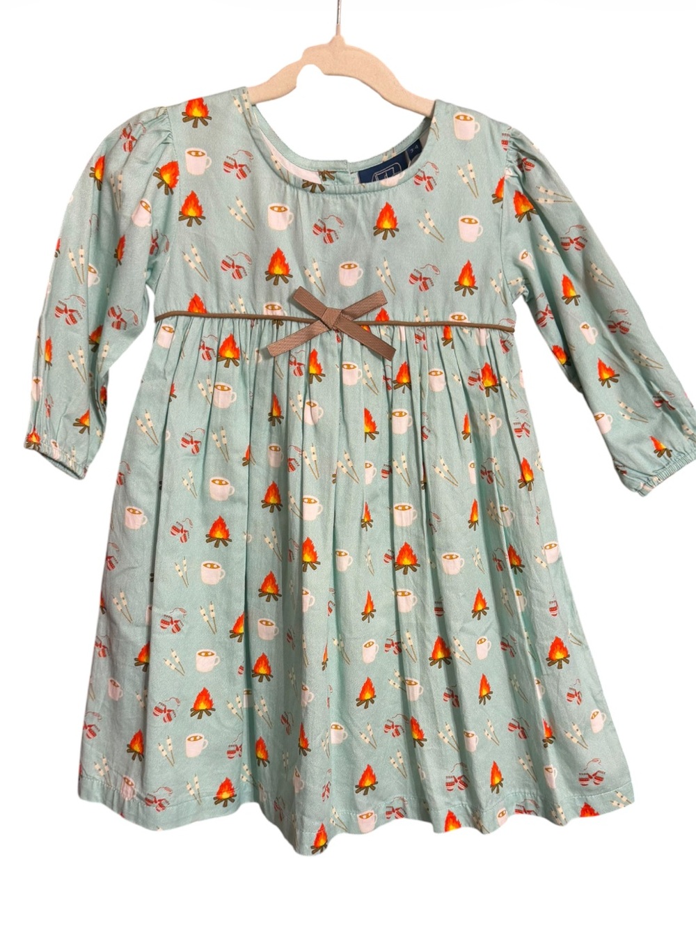 Tuk Tuk Girls' Long-Sleeve Mint Green Holiday Print Dress NWT Size 3/4